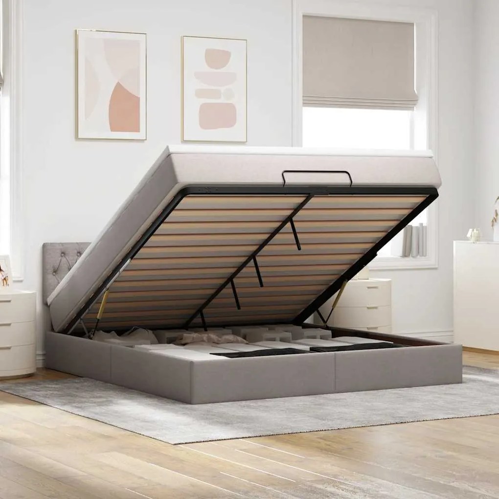 moldura de cama otomana vidaXL com tecido Taupe 180x200cm