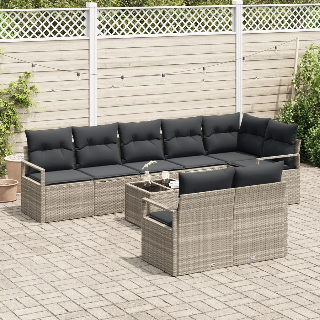 Conjunto de Sofá de Jardim com Almofadas vidaXL 9 Peças Cinza Rattan S
