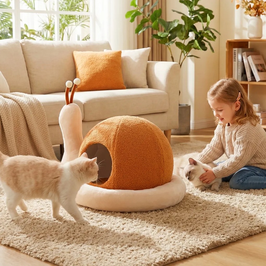 Cama para gatos de interior em forma de caracol 2 em 1, com almofada removível e lavável e base antiderrapante, para cães de pequeno porte e cachorros