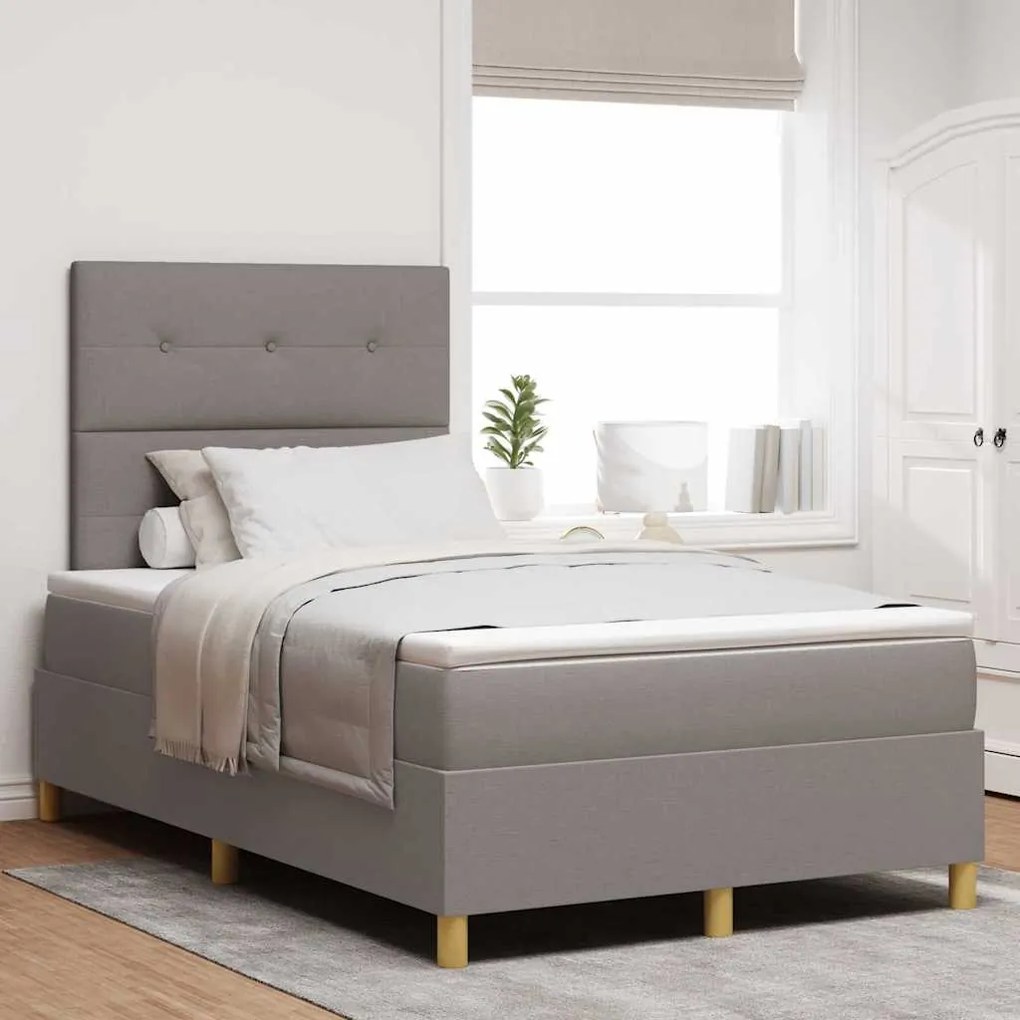 Cama Box Spring com Colchão &amp; LED Taupe 120x190 cm Tecido