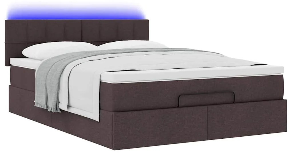 Estrutura cama otomana colchão 140x200cm tecido castanho escuro