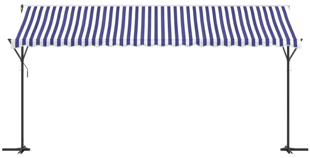 Toldo de pé 500x300 cm tecido e aço azul e branco