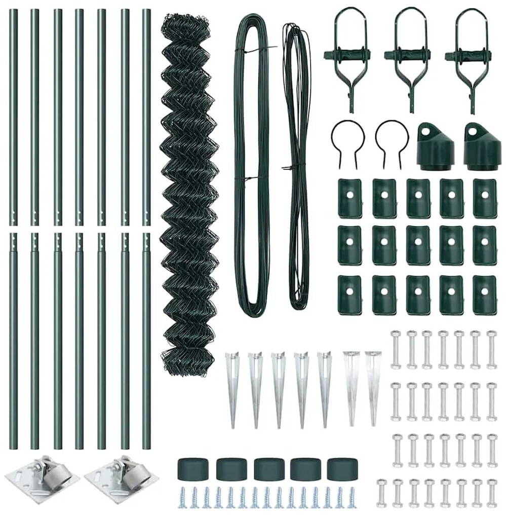Conjunto de Postes de Cerca Verde 1.6 x 10 m Aço Galvanizado