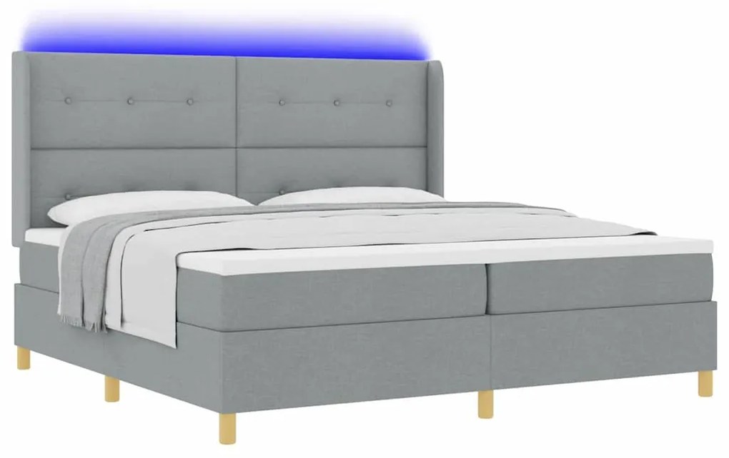 Cama Box com Colchão e Luz LED Cinza Claro 200x200 cm em Tecido