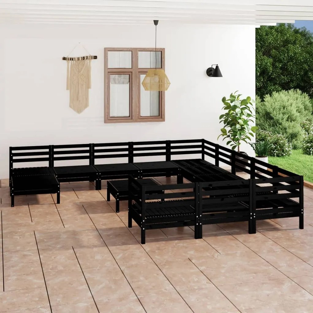 vidaXL 13 pcs conjunto lounge de jardim pinho maciço preto