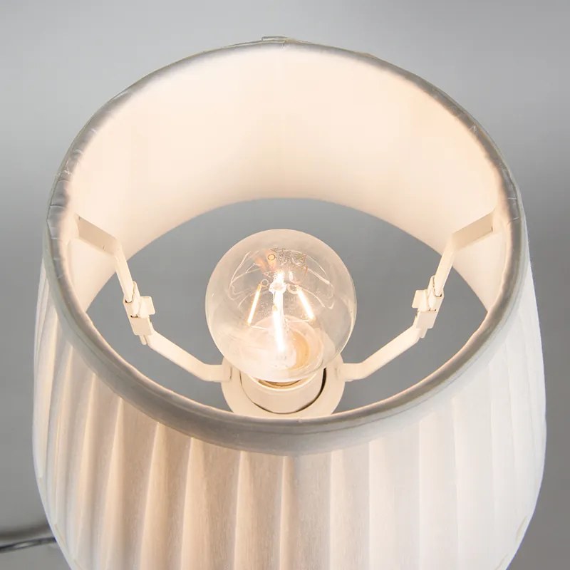 Candeeiro de mesa Retro latão com abajur plissado branco 25 cm - Kaso Retro