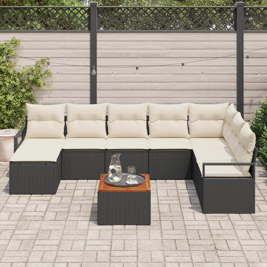 Conjunto de Sofás para Jardim vidaXL 9 Peças com Almofadas Preto Ratta