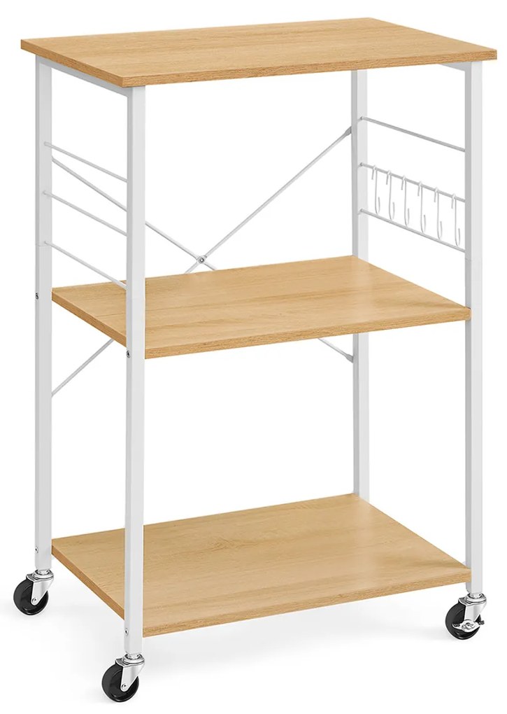 Carrinho de cozinha com Rodas com 3 níveis 40 x 60 x 89 cm carvalho dourado, branco-nuvem