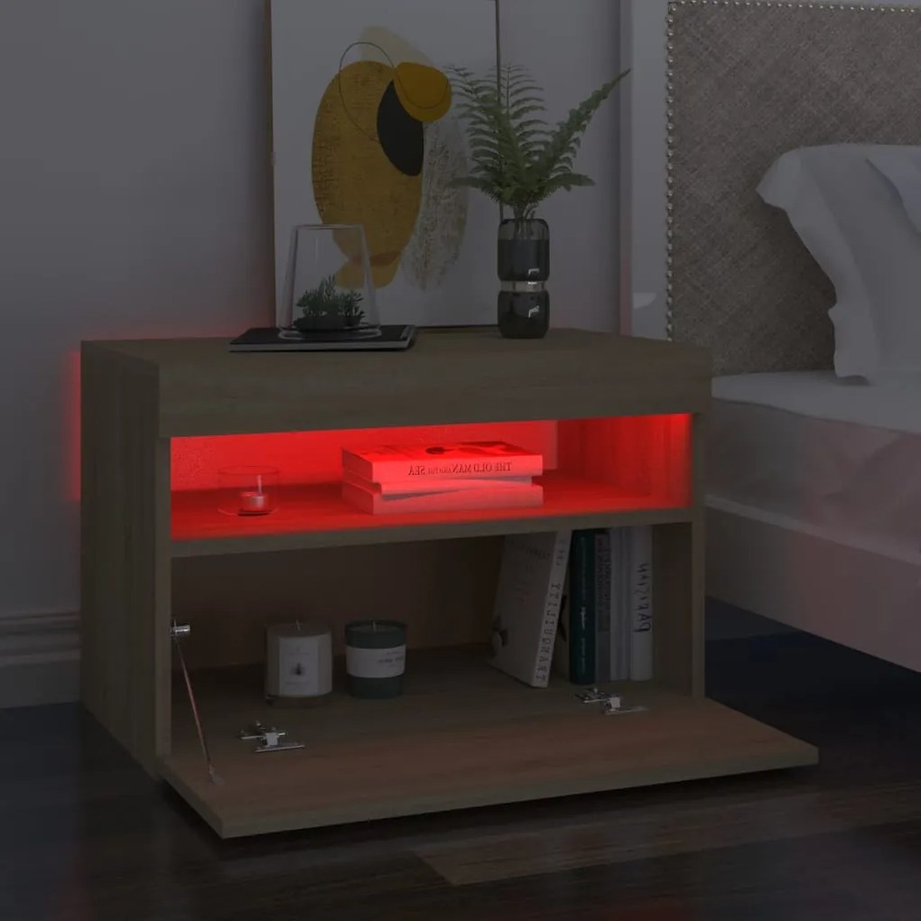Mesa de cabeceira & LED 60x35x40 deriv. madeira carvalho sonoma