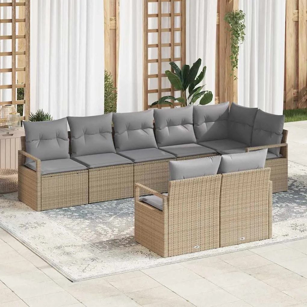 vidaXL Conjunto de sofá de jardim com 8 peças e almofadas bege em rattan sintético