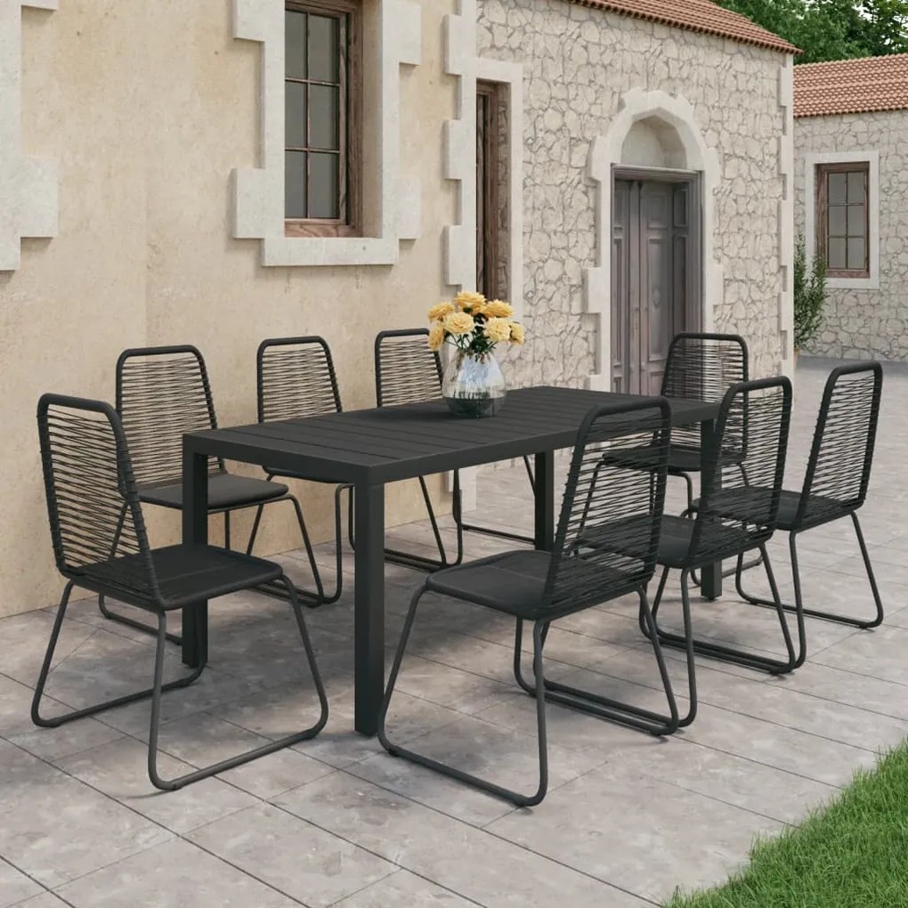 vidaXL 9 pcs conjunto de jantar para jardim vime de PVC preto