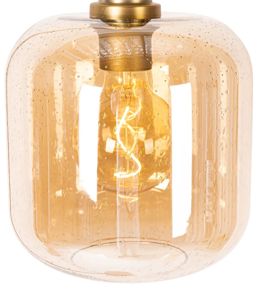 Candeeiro de pé inteligente preto com latão e vidro âmbar incl. WiFi G95 - Zuzanna