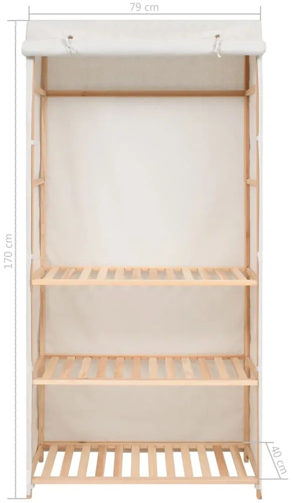 Roupeiro/guarda-roupa 3 prateleiras 79x40x170 cm