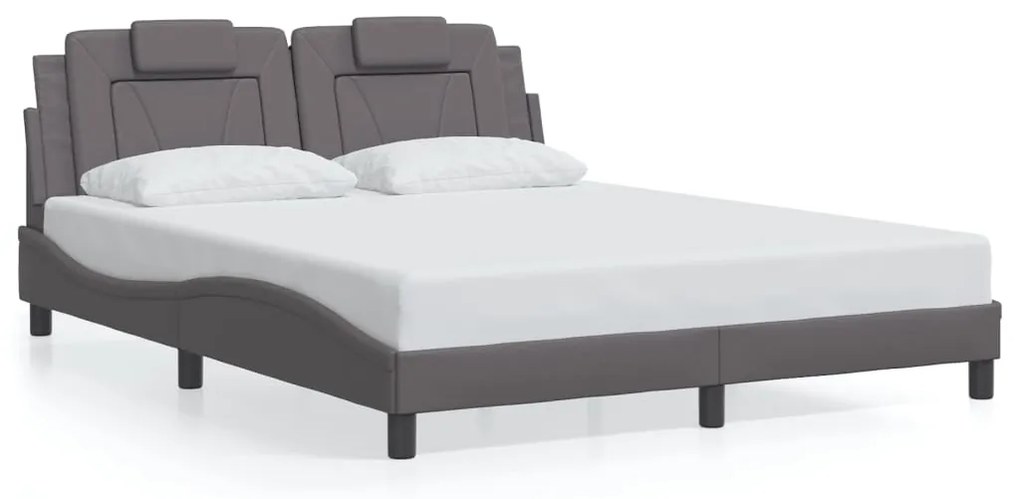 Estrutura de cama c/ luzes LED 160x200cm couro artificial cinza