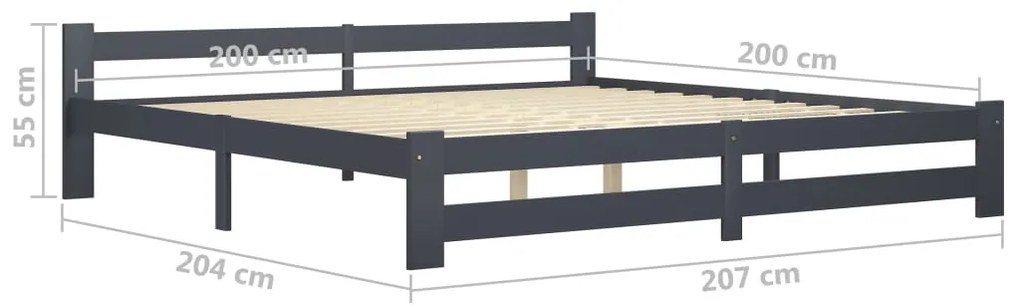 Estrutura de cama 200x200 cm pinho maciço cinzento-escuro