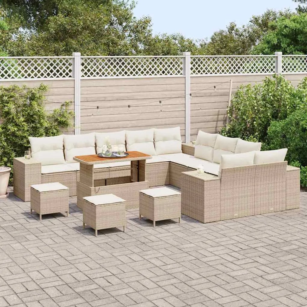 Conjunto de Sofás de Jardim com Almofadas Bejas de Vime Sintético de A