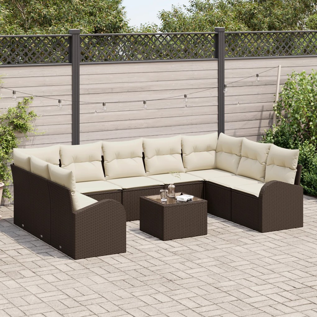 Conjunto de Sofás de Jardim vidaXL de 9 Peças com Almofadas em Polirat