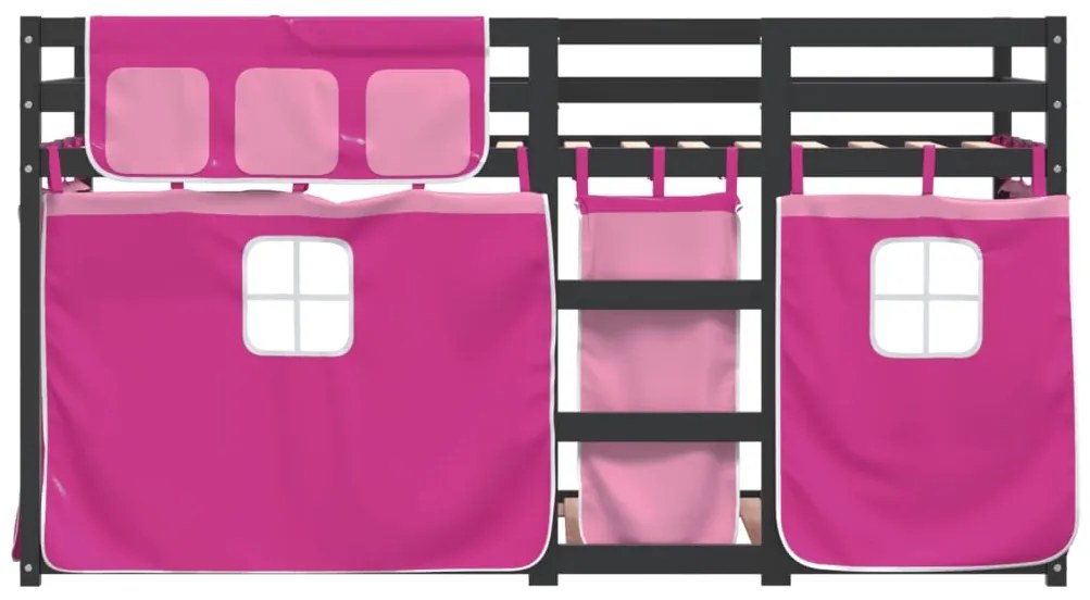 Beliche com cortinas 90x200 cm madeira de pinho maciça rosa