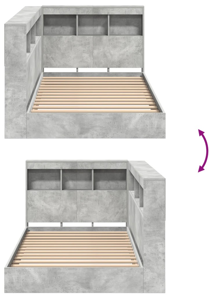 Cama com Estante Cinza Concreto 100x200 cm Madeira Engenheirada