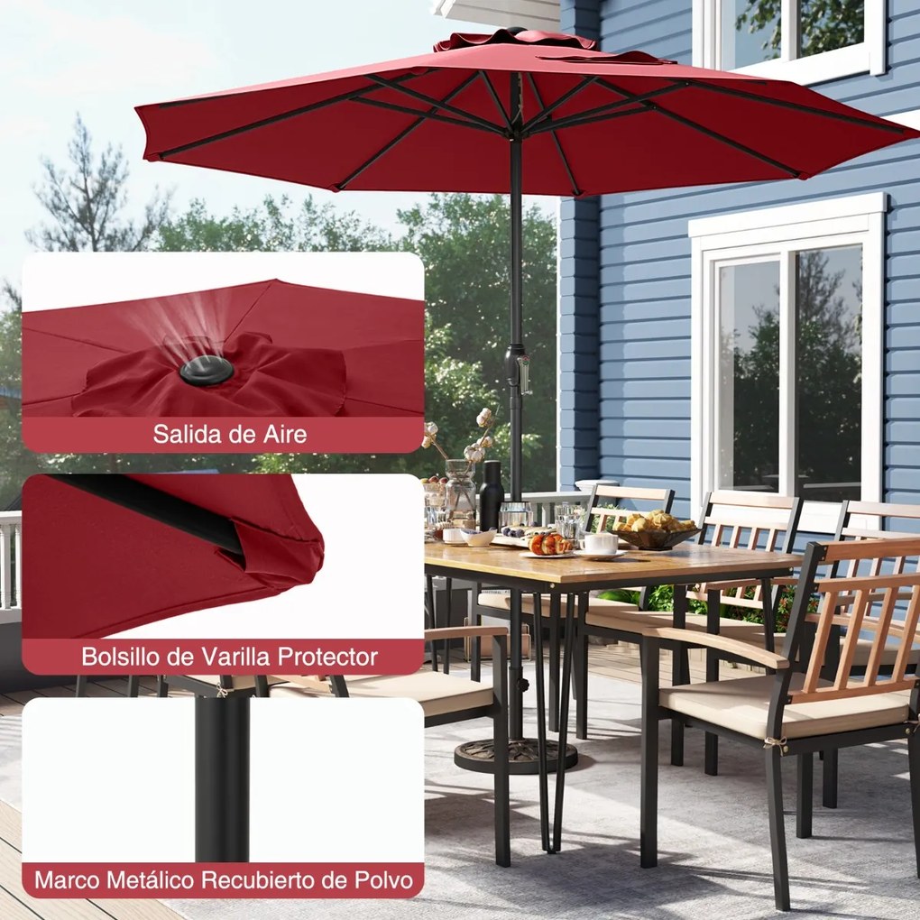 Guarda-sol de 260 cm com manivela (BASE NÃO INCLUIDA), 8 varas e parte superior ventilada com proteção solar para jardim, piscina ou pátio traseiro, V