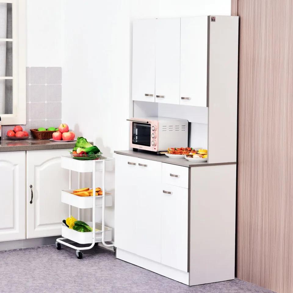 HOMCOM Armário de Cozinha com Prateleira Ajustável para Microondas 101x39x180 Branco