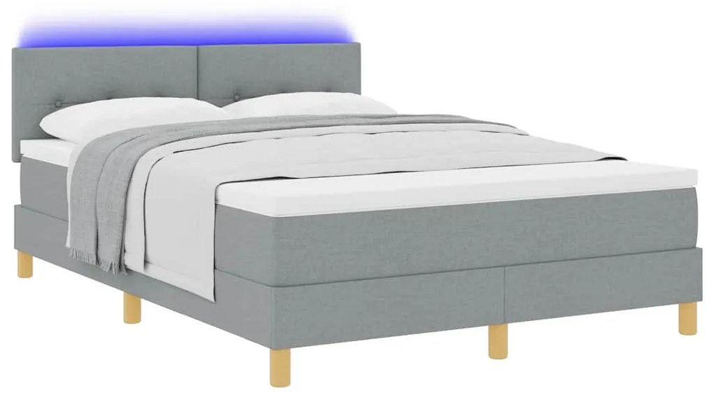 Cama Box com Colchão &amp; LED Cinza Claro 140x200 cm Tecido