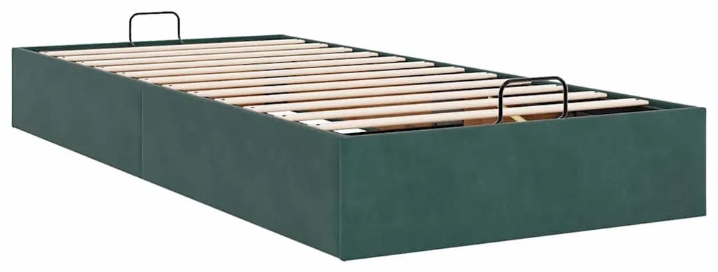 Otomano Bed Frame No Colchão Verde Escuro 80x200 cm Veludo