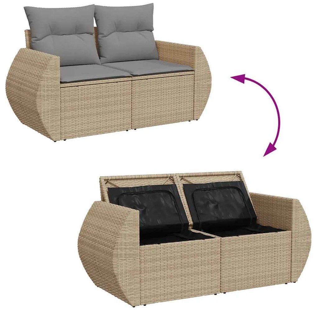 6 pcs conjunto de sofás p/ jardim com almofadões vime PE bege