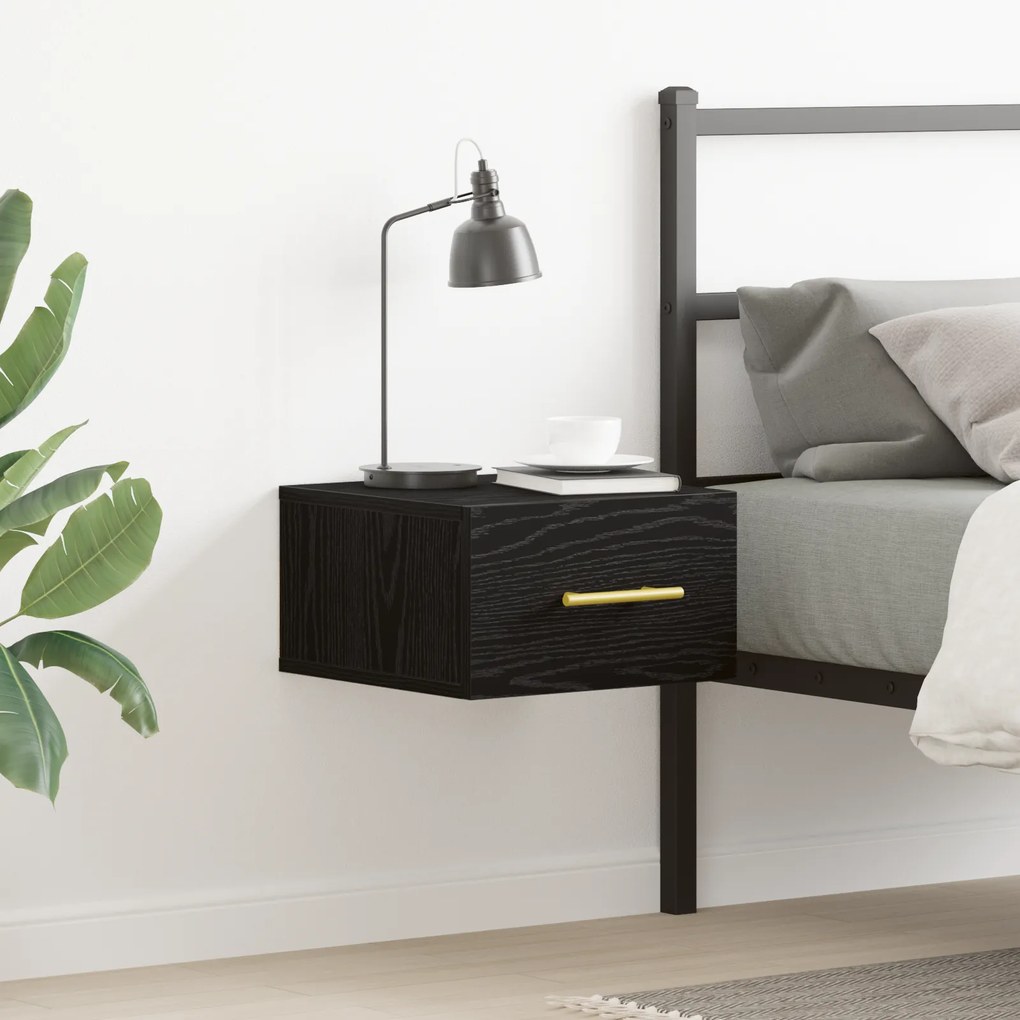 Criado-mudo Wall-Mounted Carvalho Preto 35x35x20 cm
