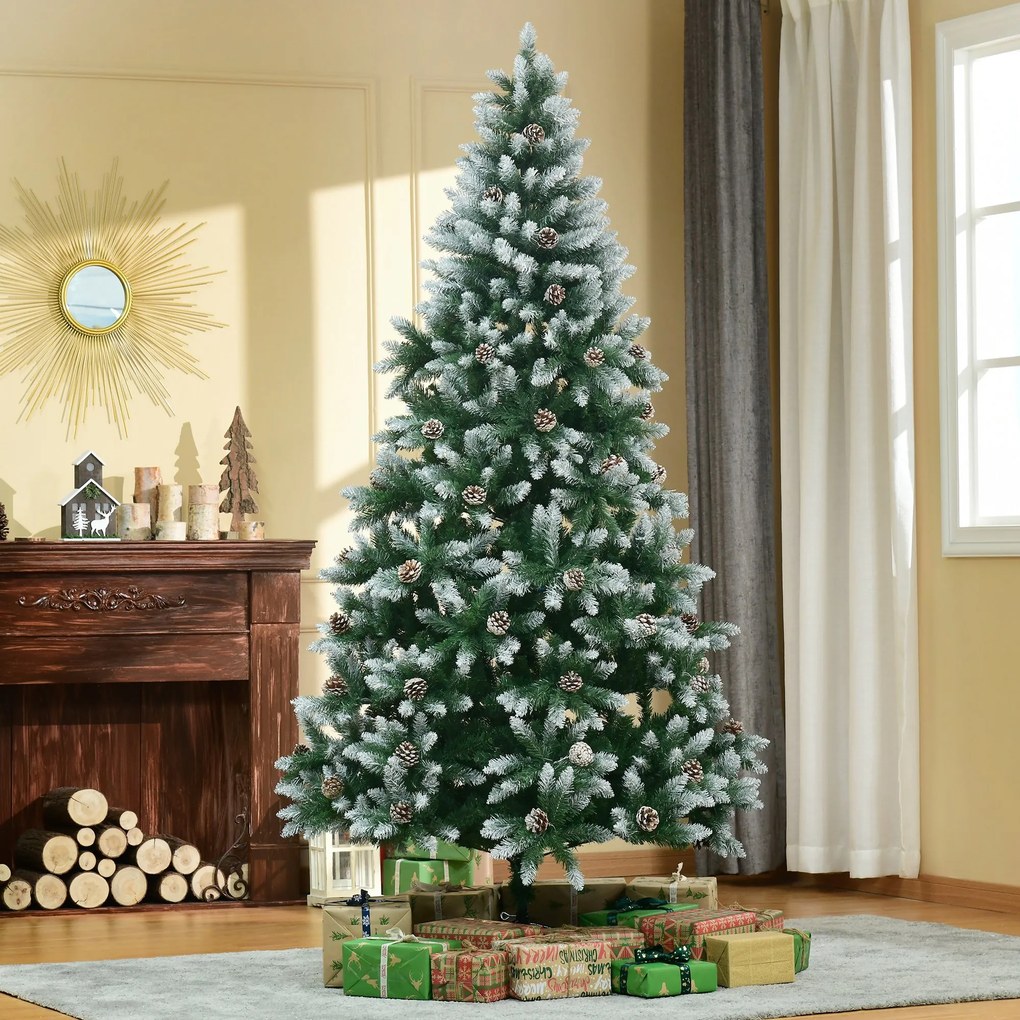 HOMCOM Árvore de Natal Artificial Ø105x210cm com 1440 Pontas de PVC e 75 Pinhas Base Dobrável e Suporte de Aço Decoração de Natal para Interiores Verde