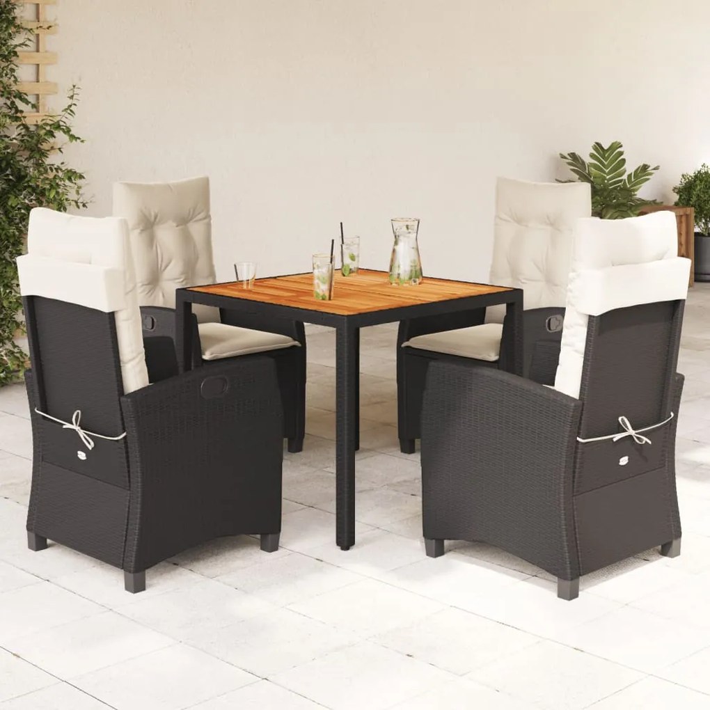 vidaXL 5 pcs conjunto de jantar p/ jardim c/ almofadões vime PE preto