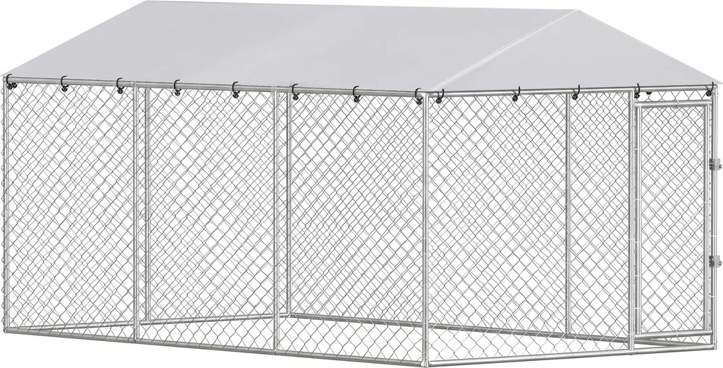 PawHut Recinto para Cães de Exterior com Rede Galvanizada e Fecho, em Aço e Tecido Oxford, 4x2.3x2 m, Prata | Aosom Portugal