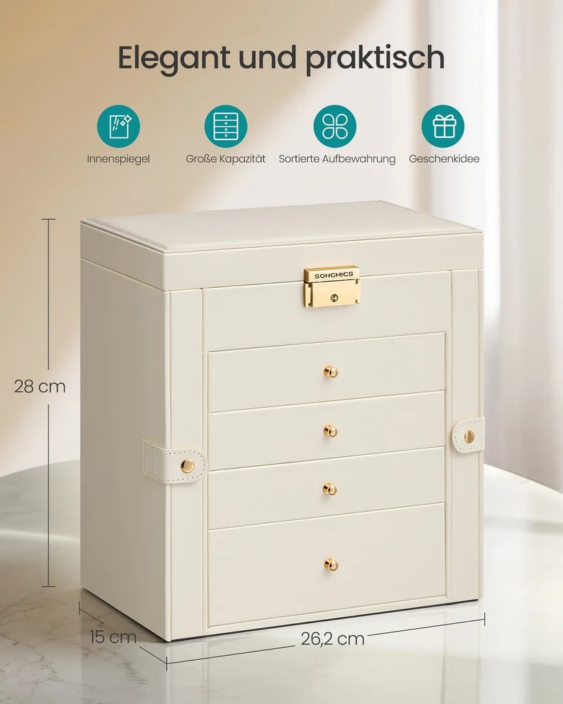 Caixa para joias com 5 níveis 15 x 26,2 x 28 cm, Branco creme