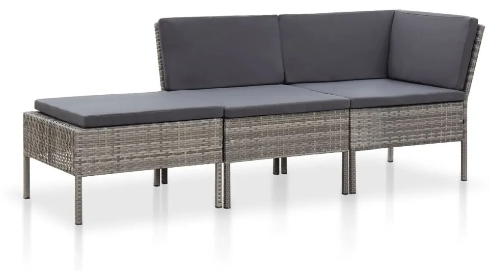 Conjunto lounge de jardim c/ almofadões 3 pcs vime PE cinzento