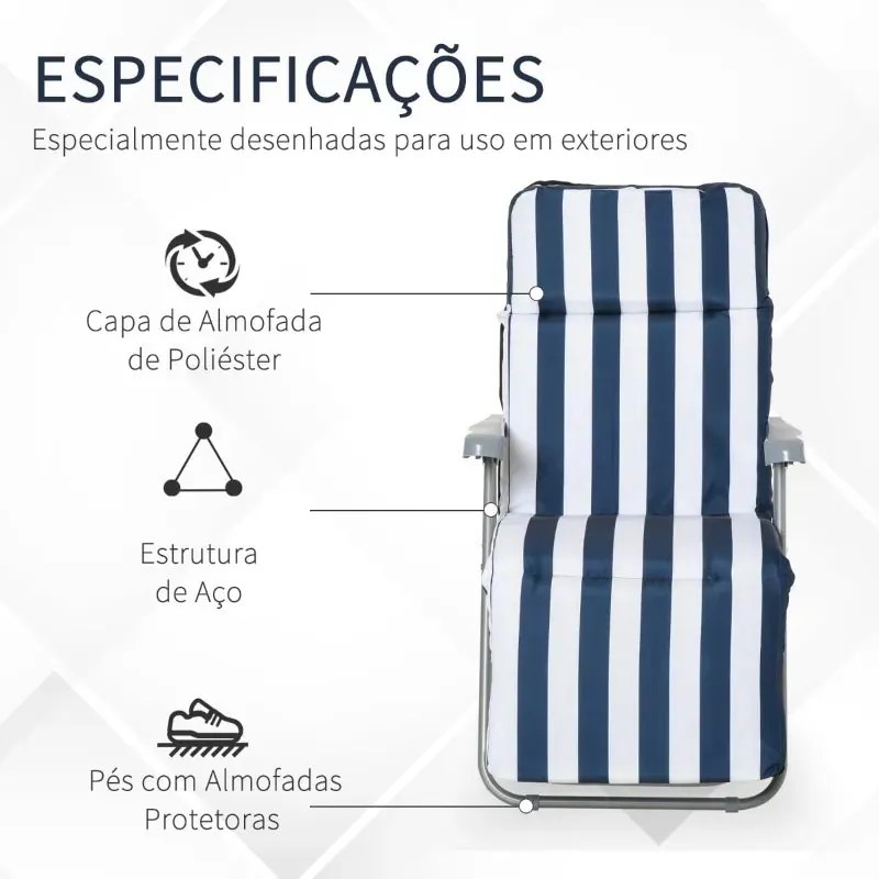 Conjunto de 2 Espreguiçadeiras com Encosto Ajustável - Azul e Branco -