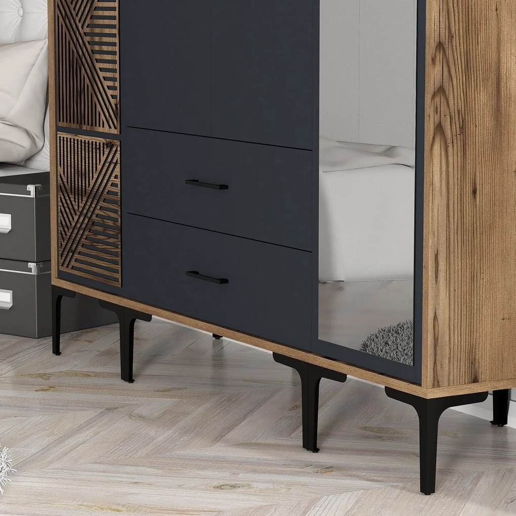 Roupeiro Kumsal PTR – Nogueira/Antracite – 160x47,5x201,4 cm
