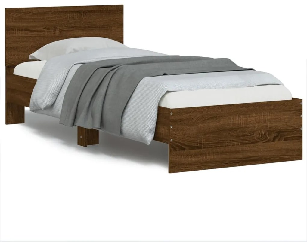 838665 vidaXL Estrutura cama c/ cabeceira derivados madeira carvalho castanho