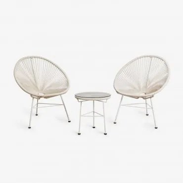 Conjunto De Jardim Com 2 Poltronas E Mesa Auxiliar Em Aço E Rattan Sintético New Acapulco Tapioca Bege - Sklum