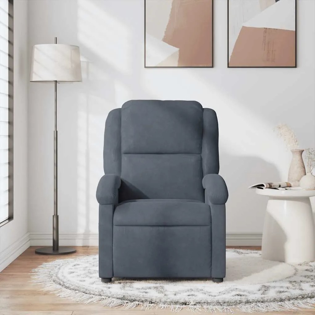 Poltrona de massagens reclinável veludo cinzento-escuro