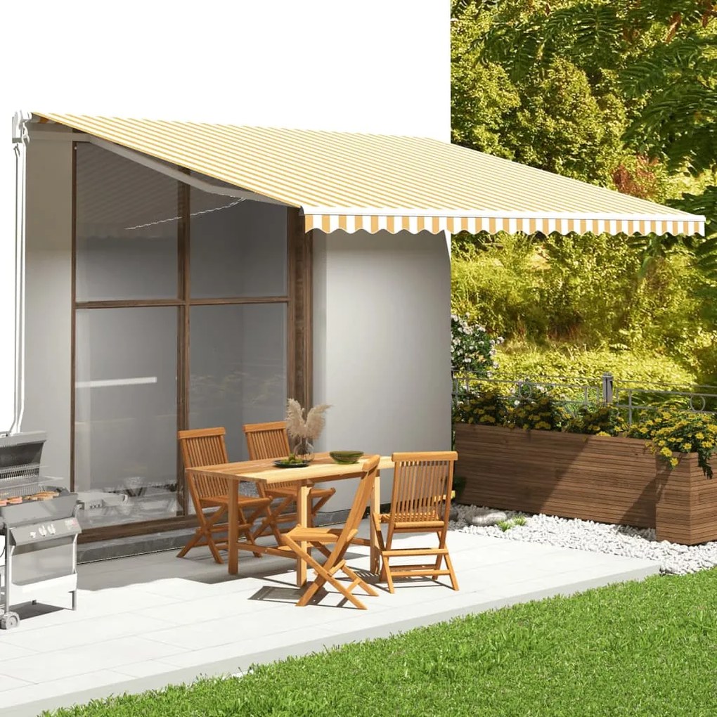 vidaXL Tecido de substituição para toldo 5x3,5 m amarelo e branco