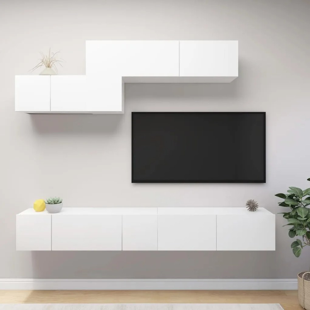 6 pcs conjunto de móveis de TV derivados de madeira branco