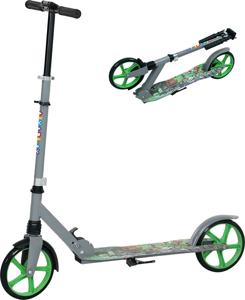 Trotinete para crianças dos 6 aos 12 anos, patinete dobrável de 2 rodas, altura ajustável, para meninas e meninos, patinete verde