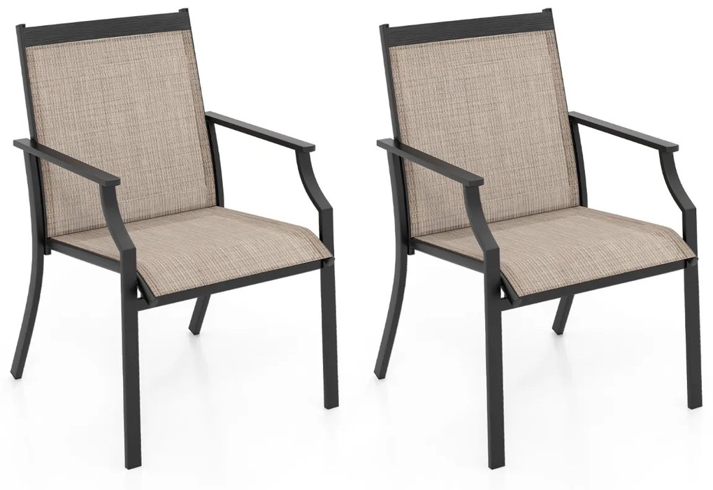 Conjunto de 2 cadeiras de jardim com assento respirável Estrutura metálica encosto alto e apoios de braços ergonómicos Castanho