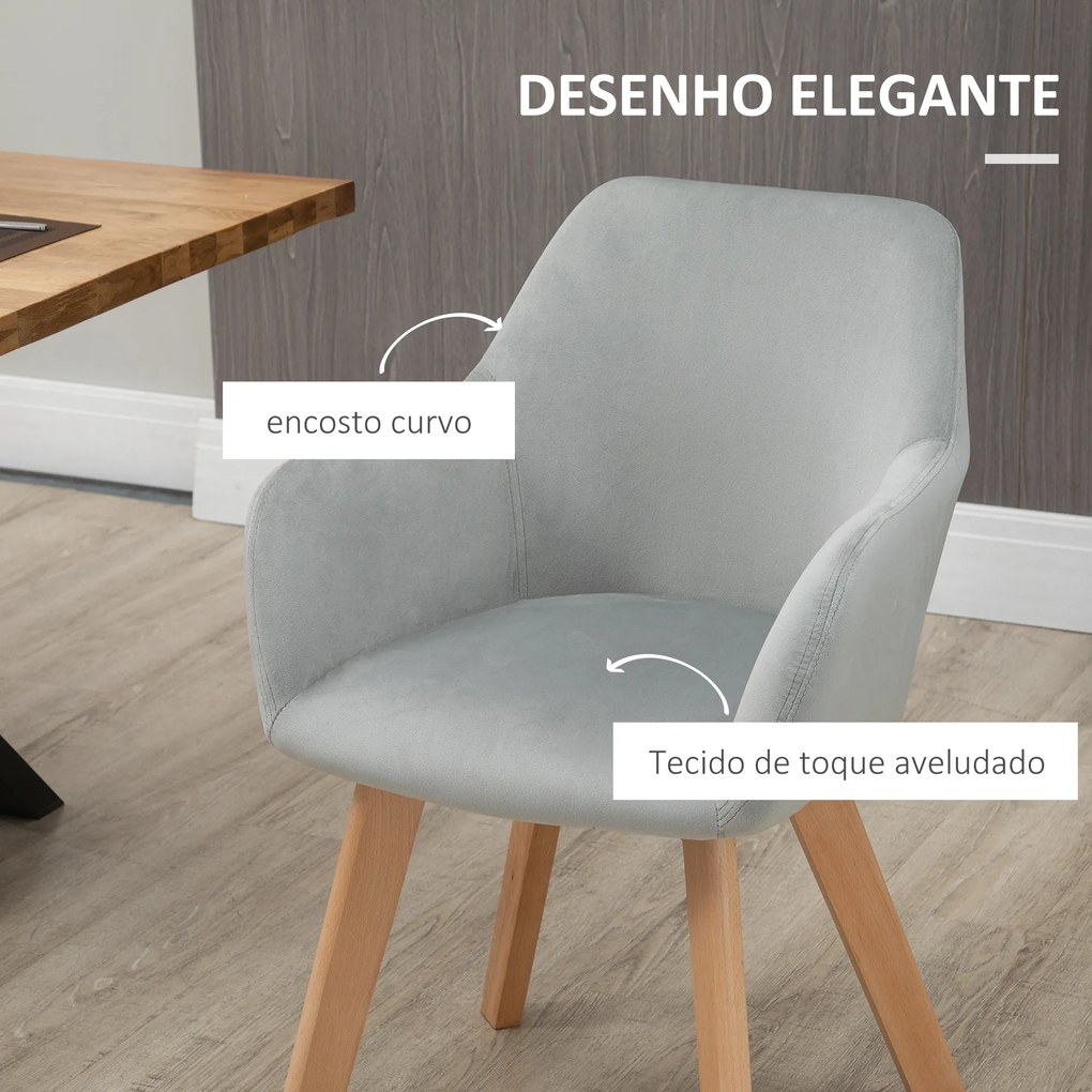 Cadeiras de Jantar Conjunto de 2 Estofadas em Veludo (MESA NÃO INCLUIDA) Encosto Médio Pés de Madeira para Sala de Jantar Cinza