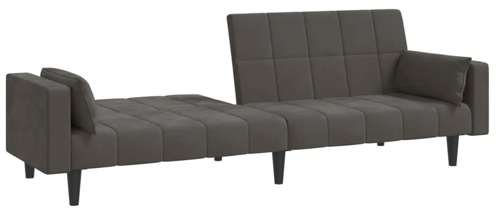 Sofá-cama 2 lugares com duas almofadas veludo cinzento-escuro