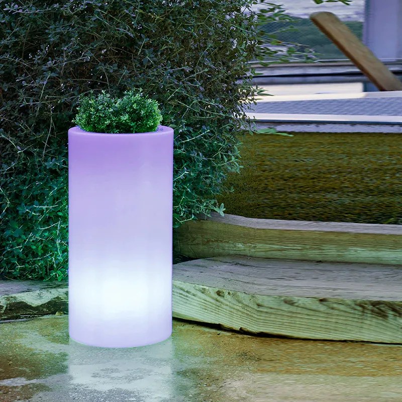 VASO REDONDO PALMA 70 CM COM LUZ LED RGB SOLAR + BATERIA RECARREGÁVEL HOTEL, CASA, JARDIM, RESTAURANTE, BAR