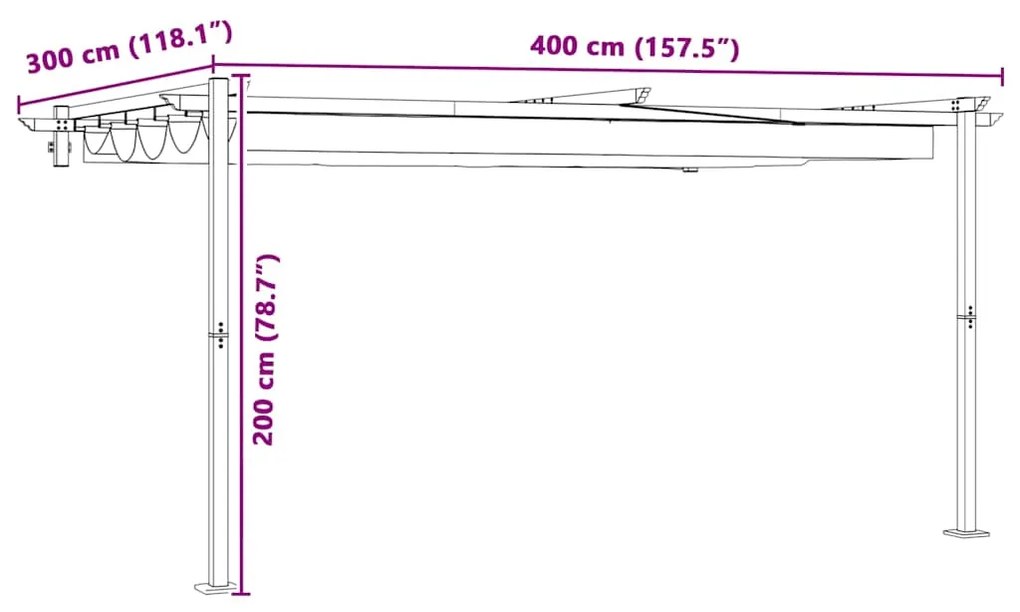Gazebo Montado na Parede Antracite 3 x 4 m Aço