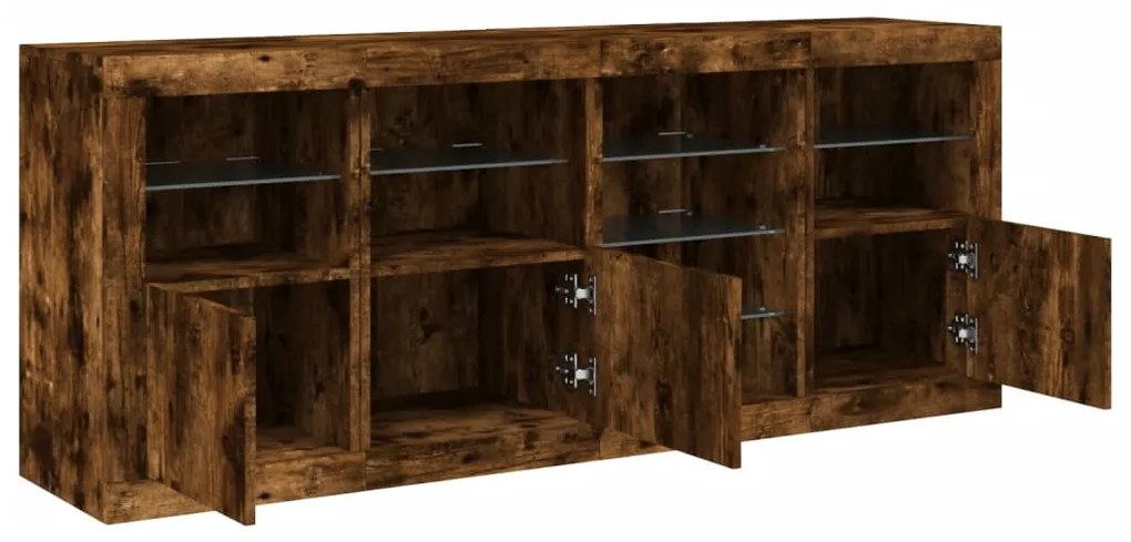 Aparador com luzes LED 164x37x67 cm carvalho fumado