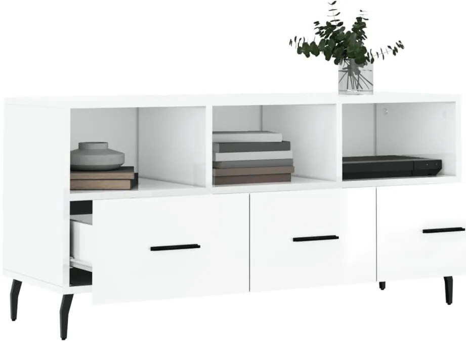 Móvel para TV 102x36x50 cm derivados madeira branco brilhante