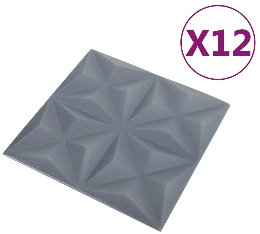 Painéis de parede 3D 12 pcs 50x50 cm 3 m² origami cinza